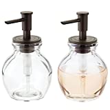 mDesign Round Glass Refillable Liquid Soap Dispenser Pump Bottle for Bathroom Vanity Countertop, Kitchen Sink - Holds Hand Soap, Dish Soap, Hand Sanitizer, Essential Oils - 2 Pack - Clear/Bronze