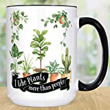 Funny I Like Plants More than People Coffee Mug | House Plant Lover Cup | Microwave and Dishwasher Safe Ceramic | Fiddle Leaf Fig Tree Gift