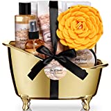 Spa Gift Baskets For Women - Luxury Bath Set With Honey & Almond - Spa Kit Includes Body Wash, Bubble Bath, Lotion, Bath Salts, Body Scrub, Body Spray, Shower Puff, and Towel
