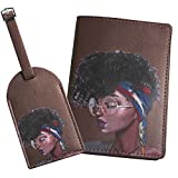 Snogisa African American Women Passport Holder Luggage Tag Set, Travel Wallet Accessories for Women Men (Brown)