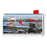 Oasisdream Red Birds Mailbox Covers Magnetic Flowers Winter Snow Post Letter Box Cover Home Garden Yard Outdoor Decoration Oversize 25.5 X 21 Inch