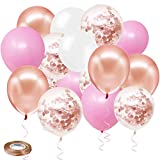 50pcs Rose Gold White Pink Balloons, 12 Inch Rose Gold Confetti Balloons w/Ribbon, Latex Party Balloons for Birthday Parties Wedding Graduation Christmas Anniversary Party Decorations.