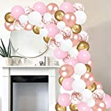 Rose Gold Pink Balloon Garland Kit,100 Pack White and Rose Gold Confetti Latex Balloons with Strip Tape and Dot Glue for Wedding Birthday Party Decorations