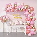 140Pcs Rose Gold Pink Balloons Garland Arch Kit, Light Pink Rose Gold White Confetti Balloons & 5Tools for Women Girls Birthday Baby Shower Wedding Graduation Bachelorette Party Background Decorations