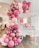 Rose red Balloon Garland Arch Kit – 100 Pack Rose red Baby Pink Metallic Rose Gold Balloons ,Double Latex Balloons for Princess Wedding Baby Shower Birthday Evening Decorations