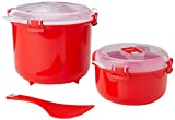 Sistema Microwave Rice Cooker and Steamer Bowl for Vegetables with Steam Release Vent, Dishwasher Safe, Red
