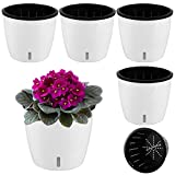 4 Pack Self Watering Pots for Indoor Plants, 6.7" Large African Violet Pot for Outdoor Plants, Orchid Pot Self Watering Planters for Devil's Ivy,Spider Plant,Orchid.Fits for Office and Home DCor.