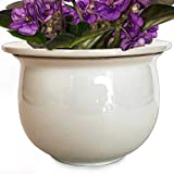 African Violet Pot Ceramic 6.5W x 4.6H Self Watering Planter for Indoor Flowers and Plants  White Glazed Outer Plant Pot with Highly Absorbent Inner Planter Pot for Tropical Plants