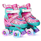 Wheelkids Roller Skates for Toddler Baby Kids Girls Ages 1-12, Pink Unicorn Adjustable Rollerskates Toddlers Beginners 4 Sizes with Light Up Wheels
