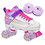 Pacer Comet Kids Light Up Roller Skates Bundle with Baby Pink Poms (Kids 1)