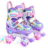 Rainbow Unicorn Kids Roller Skates for Girls Boys Toddler Ages 6-12,4-Pejiijar Adjustable Roller Shoes with Luminous Wheels for Birthday Xmas Gifts