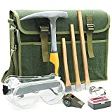INCLY Rock hounding Geology Hammer Tool, 32oz Rock Pick Hammer, 3 PCS Digging Chisels Kit, Hounding Equipment Set with Musette Bag, Compass, Whistle for Gold Panning Gem Mining