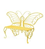 Plow & Hearth Indoor/Outdoor Butterfly Garden Bench Love Seat in Lightweight, Durable Tubular Steel with Yellow Powder-Coat Finish, 60¼"W x 17¾"D x 39½"H Overall