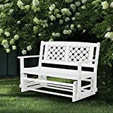 MFSTUDIO 2-Person Patio Wooden Glider Bench Rocker with PU Coating,Outdoor Polar Wood Swing Loveseat Rocking Chair for Porch,Garden,Backyard-White