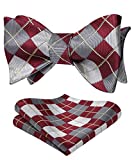 Burgundy Bow Ties for Men Check Plaid Self Tie Bow Tie and Pocket Square Classic Formal Bowtie Tuxedo Wedding Bowties Handkerchief Set