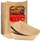 Paper Food Boats (250 Pack) Disposable Brown Tray 2 Lb - Eco Friendly Brown Paper Food Tray 4.5" x 2.75" – Serving Boats for Concession Stand Food