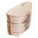 HEMOTON 100pcs Bamboo Wooden Boat Disposable Sushi Boat Wooden Boat Serving Tray Sushi Tray Food Container Wood Bowl Cake Tool 5inch