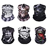 MoKo Halloween Face Mask for Cold Weather [6 Pack], Neck Gaiter Shield Scarf Elastic Balaclava Headbands Headwear, Windproof Skull Bandana for Men Women for Motorcycle Cycling Riding Skiing Party
