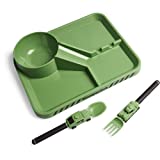 Dinneractive Dining Set For Kids - 3PC Green Army Dinnerware - Army Truck Tank Utensils - Toddler Plates - Baby Dishes