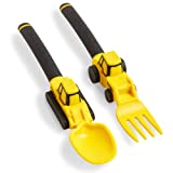 Dinneractive Utensil Set for Kids – Construction Themed Fork and Spoon for Toddlers and Young Children – 2-Piece Set - Yellow