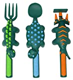 Constructive Eating Dinosaur Set of 3 Utensils for Toddlers, Infants, Babies and Kids - Flatware Set is Made in The USA Using Materials Tested for Safety, Green