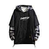 Japan Style Patchwork Hoodies Men Characters Streetwear Hoodie Men Sweatshirt (Black801, X-Large)