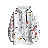 Mens Graffiti Hoodies Print Sweatshirt Fashion Tracksuit Casual Hip-Hop Funny Coat (White, LARGE)