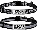 TagME 2 Pack Personalized Reflective Cat Collars Breakaway with Bell, 7-12 Inch Adjustable Pet Collars for Boy & Girl Cats, Black