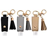 Portable Empty Travel Bottle Keychain Hand Sanitizer Bottle Holder 3 Pack 1oz / 30ml Small Squeeze Bottle Refillable Containers for Toiletry Shampoo Lotion Soap (Black+Grey+Khaki)