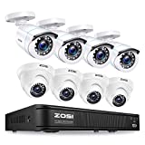 ZOSI H.265+ 1080p Home Security Camera System Indoor Outdoor, 5MP Lite CCTV DVR 8 Channel and 8 x 1080p Weatherproof Surveillance Bullet Dome Camera, Remote Access, Motion Detection (No Hard Drive)