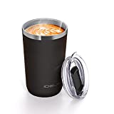 Insulated Coffee Mug with Spill Proof Lid, IDEUS Brand, 20oz Capacity, Black Color, Stainless Steel Vacuum Insulated Double Wall Coffee Cup,Powder Coated Travel Coffee Tumbler