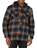 Dickies Men's Relaxed Fleece Hooded Flannel Shirt Jacket, Ink Navy/Brown Duck Ombre Plaid, Large