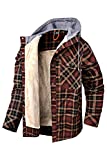 Mr.Stream Men's Hooded Coat Casual Thicken Long Sleeve Plaid Work Flannel Button Down Shirt Jacket L Coffee