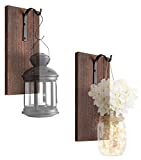 Dahey Rustic Wall Hooks with Wood Board, Set of 2 Wrought Iron Hooks Metal Decorative Hangers for Hanging Mason Jars Lantern Planter Tin Pot Sconce Christmas Wall Decor