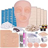 Microblading Practice Kit with Skin, Eyebrow Tattoo Kit, Flat Mannequin Head Lip Makeup with Eyebrow Blade Pen, Pigment Ink Ring, Training Practice Skin for Microblading Practice Permanent Makeup