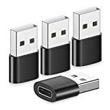 USB C Female to USB Male Adapter(4 Pack), yootech USB-C to USB Adapter,Type C to A Power Charger Cable Connector Compatible with iPhone 13 12 Mini Pro Max,Samsung Galaxy S21, iPad Mini Air Pro (Black)