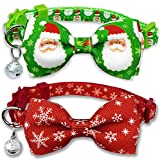 Pohshido Christmas Holiday Cat Collar with Bow tie and Bell, Winter Breakaway Kitty Kitten 2 Pack for Boy Girl