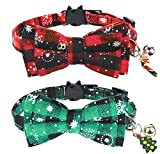 Christmas Cat Collar with Bow Tie and Tiny Bell, Xmas Cute Cat Bowtie Plaid Snowflake Pattern Collar with Adjustable Buckle, Light Removable Pet Accessories Decoration for Kitten Kitty Cats Puppy