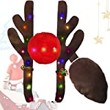 Car Decor with LED Reindeer Antlers - Christmas Decorations Antlers Nose&Tail Clothing Kit, Xmas Costume Auto Accessories for All Vehicles,Car,SUV, MPV, Truck