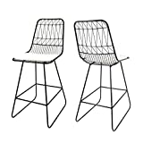 Christopher Knight Home Lilith Counter Stools, 26" Seats, Modern, Geometric, Black Iron Frames with Ivory Cushion (Set of 2)
