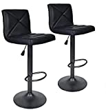 Bar Stools, Modern Black PU Leather Barstools with Back Adjustable Counter Height Swivel Bar Stool, Set of 2 (Black)