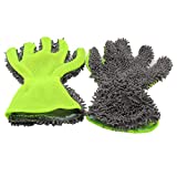 BokWin 2-Pack Car Wash Mitt Scratch Free, 5-Finger Microfiber Wash Mitts, Car Interior Exterior Cleaning Gloves, Auto Chenille Washing Sponge Kits for Cleaning Wheel Tight Spot