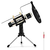 ZealSound Studio Recording Microphone, Condenser Broadcast Microphone w/Stand Built-in Sound Card Echo Recording Karaoke Singing for Phone Computer PC Garageband Smule Live Stream & YouTube (Gold)