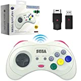 Retro-Bit Official Sega Saturn 2.4 GHz Wireless Controller 8-Button Arcade Pad for Sega Saturn, Sega Genesis Mini, Switch, PS3, PC, Mac - Includes 2 Receivers & Storage Case (White)