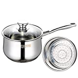 Stainless Steel Saucepan,DERUI CREATION 1.5 QT Food Grade 304 Stainless Steel Soup Pot and Steamer Basket,Cooking Pot with Lid (16cm（1.5QT）, Silver)