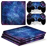 Ps4 Pro Stickers Full Body Vinyl Skin Decal Cover for Playstation 4 Console Controllers (with 4pcs Led Lightbar Stickers) (Blue Starry Sky)