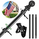 FFILY Flag Pole for House - 5 FT FlagPole Kit for American Flag - Outdoor Metal Aluminum Flag Pole - Wall Mounted Tangle Free Flag Poles with Holder Mounting Bracket for Outside, Porch (Black)
