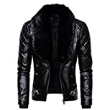 SPE969 Men's Zipper Removable Fur Collar Jacket,Leather Vintage Steam Pocket Punk Gothic Retro Coat Black