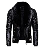 chouyatou Men's Removable Fur Collar Sherpa Lined Steampunk Faux Leather Jacket (Medium, Black)