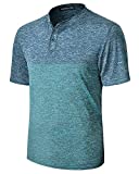 TAPULCO Collarless Golf Shirts for Men Dry Fit Short Sleeve Summer Casual Color Block Moisture Wicking Breathable Tshirts Deep Teal and Blue Green Large